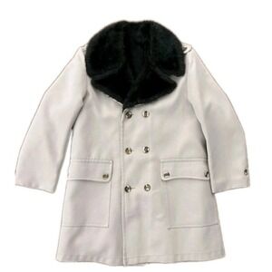 Vtg Sears 1970's Mod Short Trench Coat 42R Faux Fur Collar Lined Double Breasted